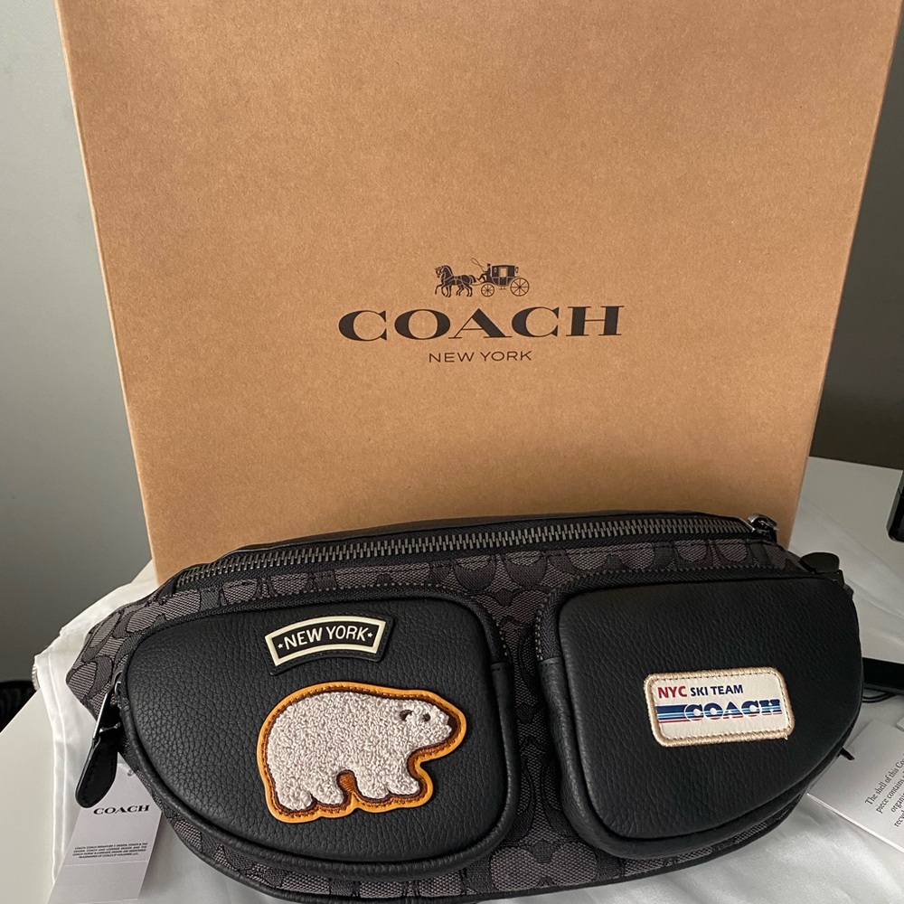 Coach Sprint Belt Bag In Signature Jacquard With Ski Patches